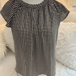 LOFT Classic Black and White Houndstooth Blouse